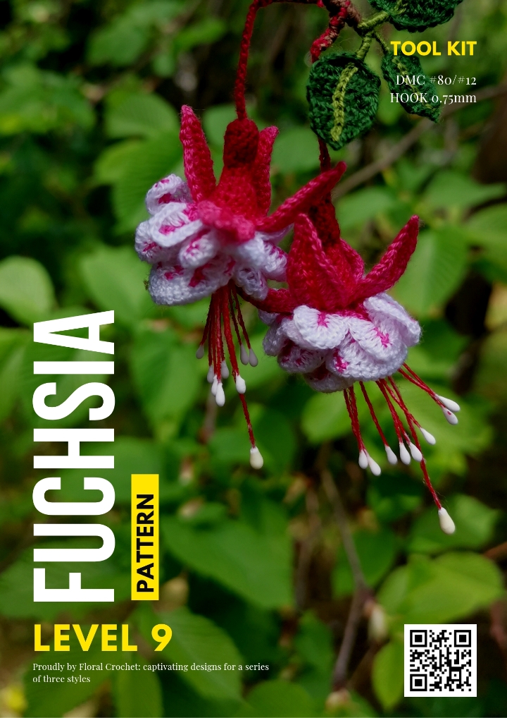 Crochet Pattern - red FUCHSIA mini bouquet Level 9